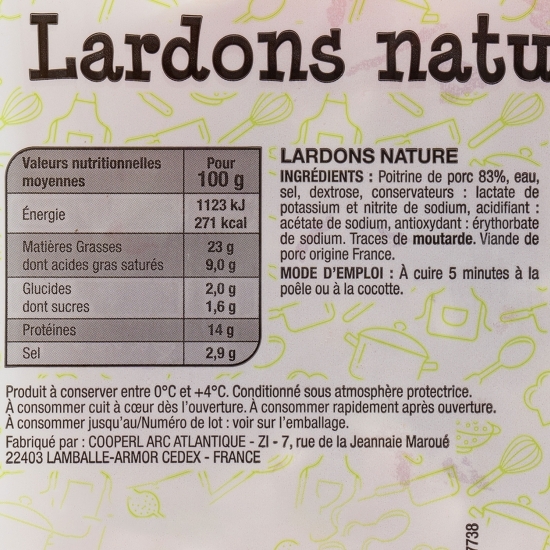 Bacon cuburi, natur Lardon's 200g