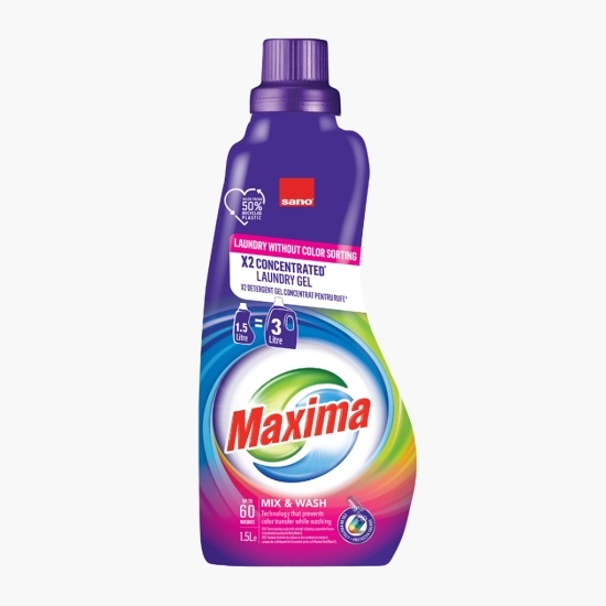 Detergent de rufe lichid gel Maxima Mix & Wash, 60 spălări, 1.5l