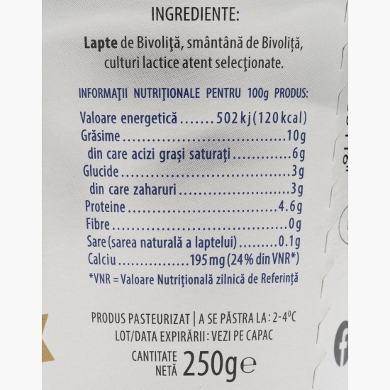 Iaurt din lapte de bivoliță, 10% grăsime, 250g