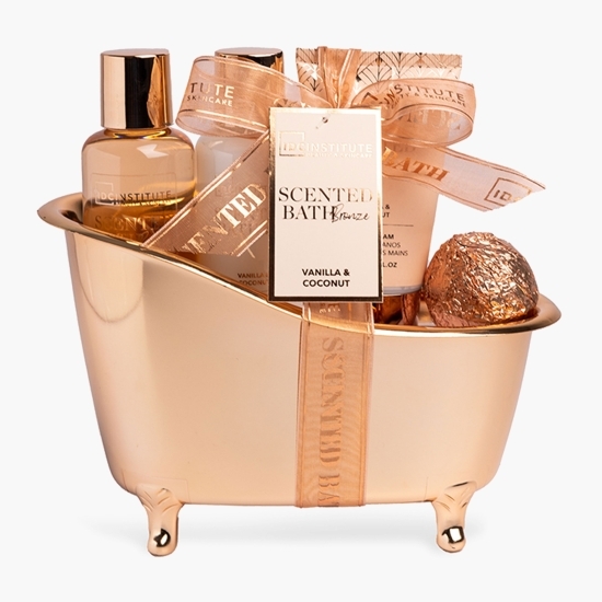 Set cadou Bath Bronze: gel de duș 100ml + loțiune de corp 100ml + cremă mâini 80ml + bombă baie 40g