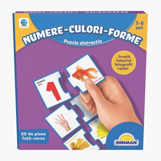 Puzzle distractiv Numere, culori, forme, 60 piese, 3-6 ani