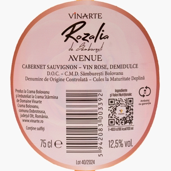 Vin rose demidulce Rozalia, 12.5% 0.75l