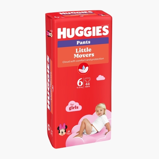 Scutece Pants Little Movers Mega pentru fete mărimea 6, 15-25kg, 44 buc