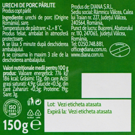 Urechi de porc pârlite, fâșii 150g