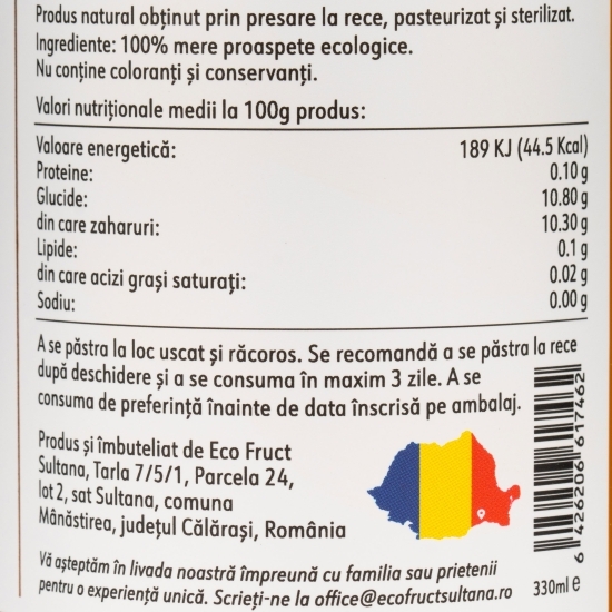 Suc eco de mere fără zahăr adăugat 0.33l