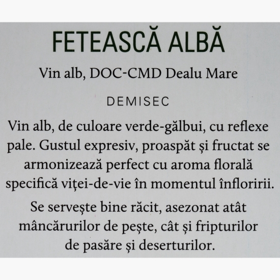 Vin alb demisec Cervus Fetească Albă, 12.5%, bag in box 3l