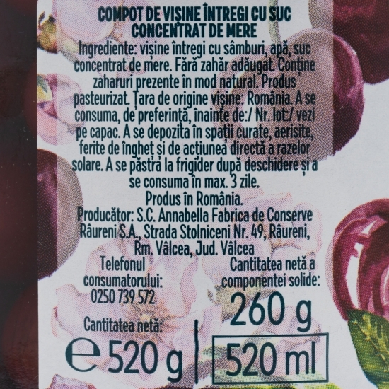 Compot vișine dulce fără dulce 520g 