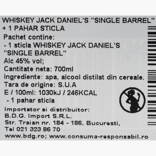 Whiskey Single Barrel, 45%, 0.7l + pahar