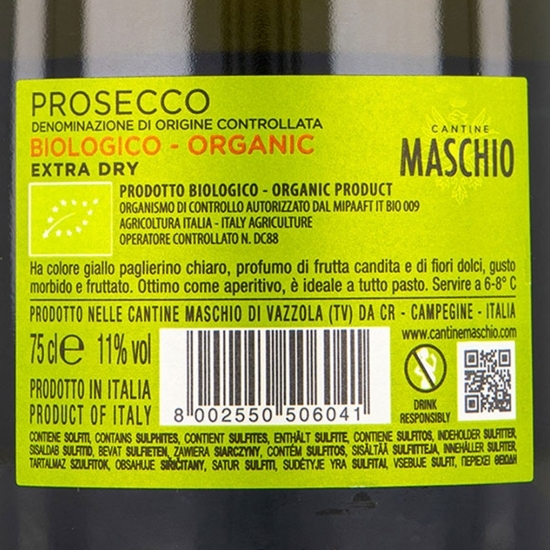 Vin spumant eco alb extra sec Prosecco Treviso, 11%, 0.75l