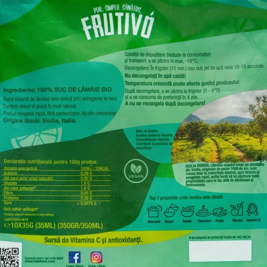 Lămâie eco stoarsă congelată, 10 plicuri x35g