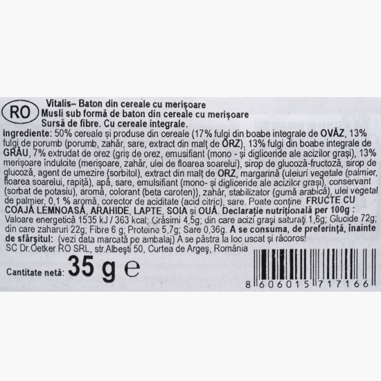 Baton de cereale Vitalis cu merișoare 35g