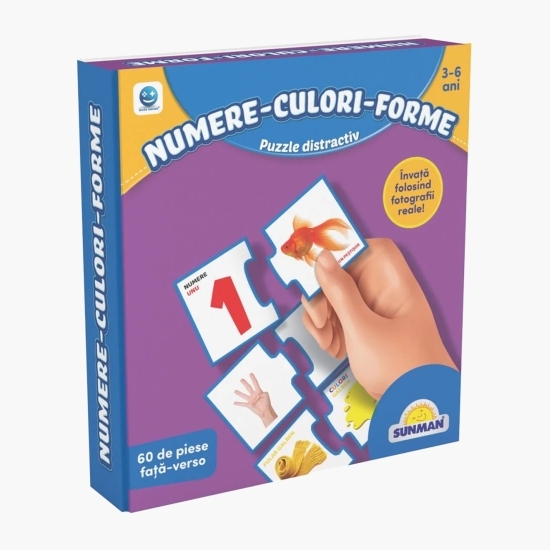 Puzzle distractiv Numere, culori, forme, 60 piese, 3-6 ani