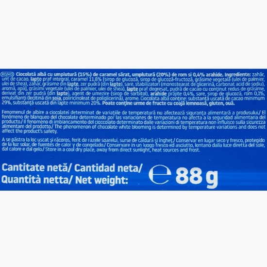 Ciocolată albă cu cremă de rom, arahide și caramel sărat 88g