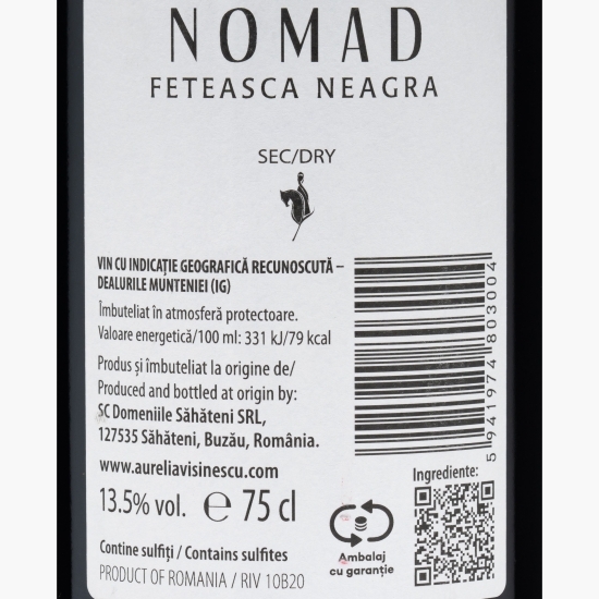 Vin roșu sec Fetească Neagră, 13.5%, 0.75l