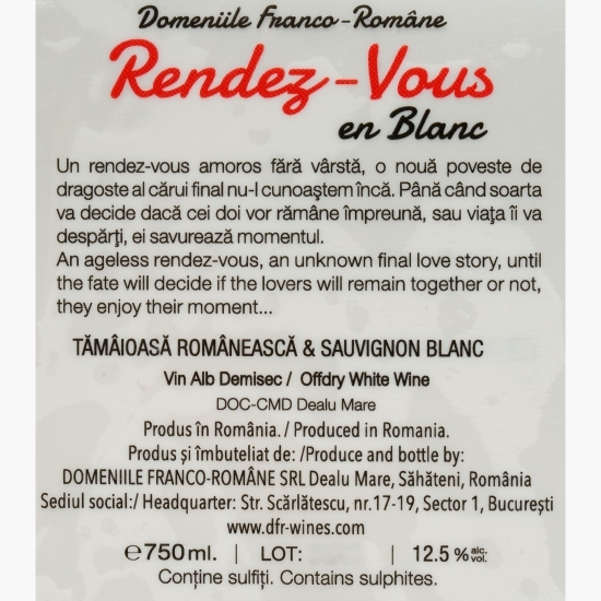 Vin alb demisec Rendez-Vous, 12.5%, 0.75l