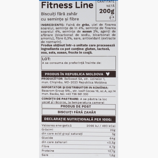 Biscuiți cu semințe și fibre Fitness line, fără zahăr 200g