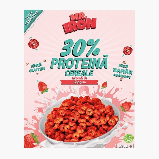 Cereale vegane cu aromă naturală de căpșuni, cu 30% proteină, fără zahăr, low carb, fără gluten 250g