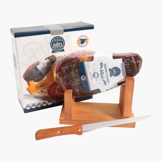 Mini Jamon Serrano Curado + suport și cuțit 1kg, Jamoneria by Alioli