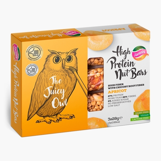 Batoane proteice vegane cu caise, fără zahăr și fără lactoză, The Juicy Owl, 3x28g