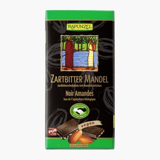 Ciocolată amăruie eco vegană cu migdale, 55% cacao, 80g