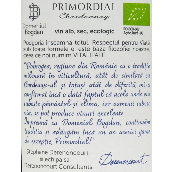 Vin alb sec Primordial Chardonnay, 13.5%, 0.75l