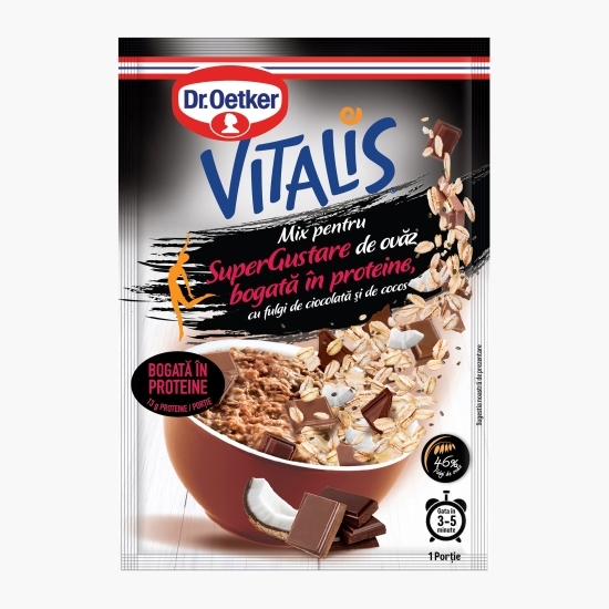 Super gustare de ovăz bogată în proteine, cu ciocolată și cocos Vitalis, 61g