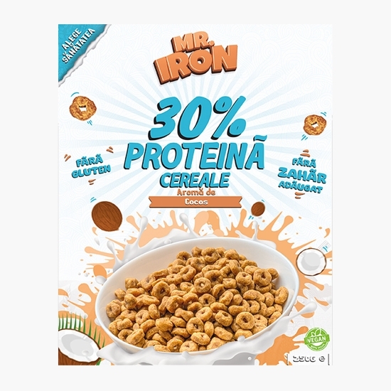 Cereale vegane cu aromă de cocos, cu 30% proteină, fără zahăr, low carb, fără gluten 250g