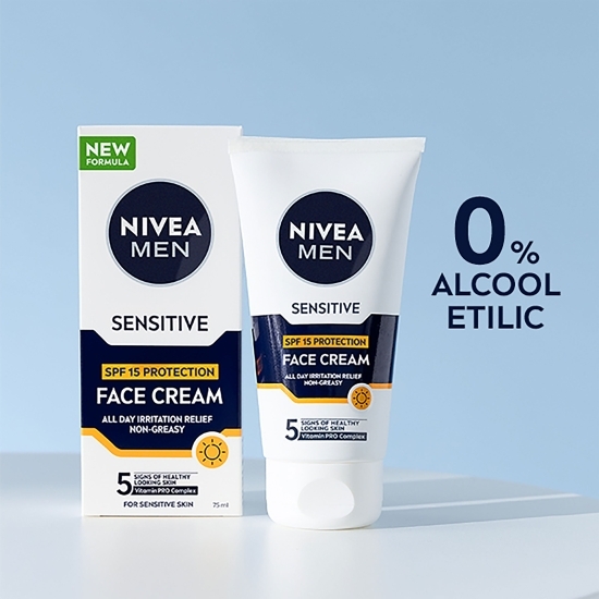 Cremă de față pentru bărbați Nivea Sensitive SPF15, 75ml