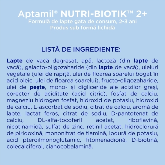 Lapte premium NUTRI-BIOTIK gata de consum, 2+ ani, 1l