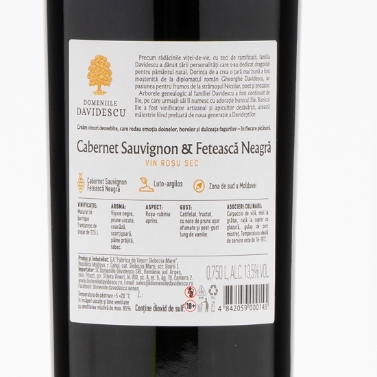 Vin roșu sec Cabernet Sauvignon & Fetească Neagră, 13.5%, 0.75l