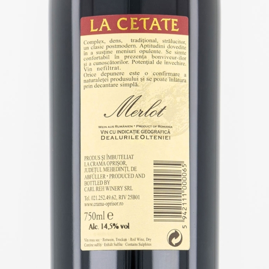 Vin roșu sec Merlot 14.5%, 0.75l