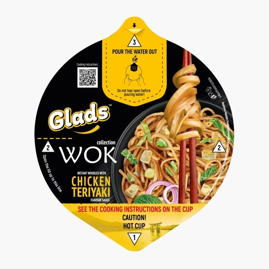 Wok tăiței cu aromă de pui, sos Teriyaki și legume deshidratate,  bol 95 g