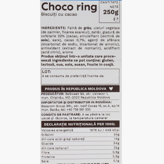 Biscuiți cu glazură de ciocolată Choco Ring, de post 250g