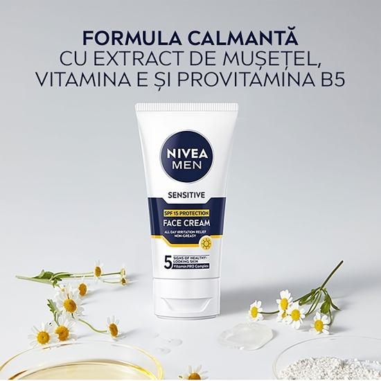 Cremă de față pentru bărbați Nivea Sensitive SPF15, 75ml