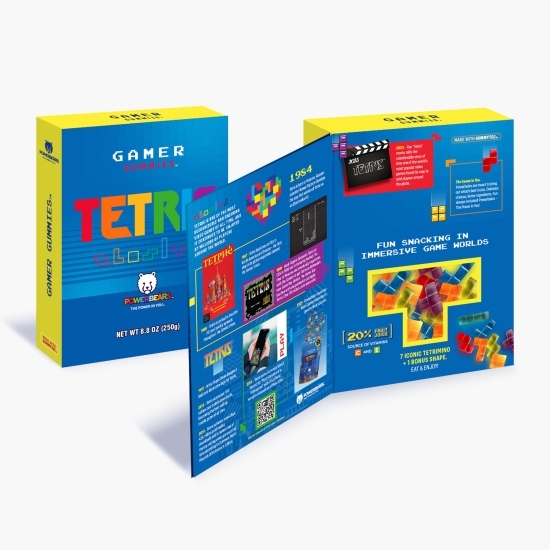 Jeleuri gumate Tetris cu 20% suc din fructe, vitaminele C și E, Gift Box 250g