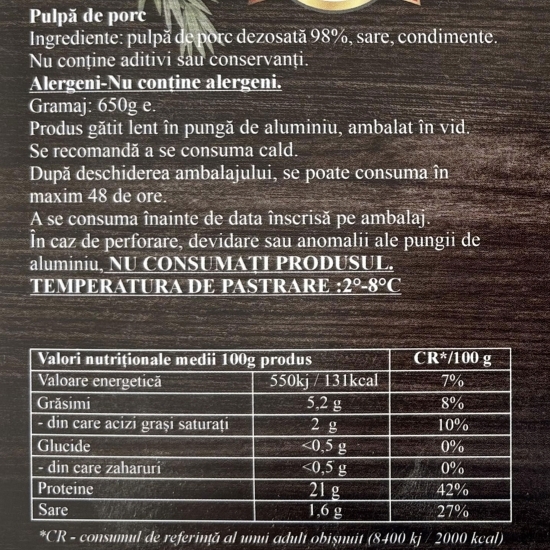 Pulpă de porc gătită lent 650g