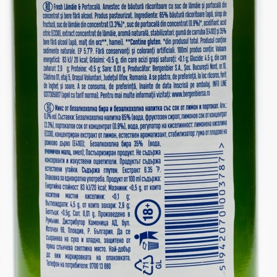 Bere fără alcool cu aromă de lămâie și portocală 0.33l