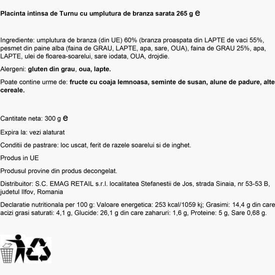 Plăcintă întinsă de Turnu cu brânză sărată 265g