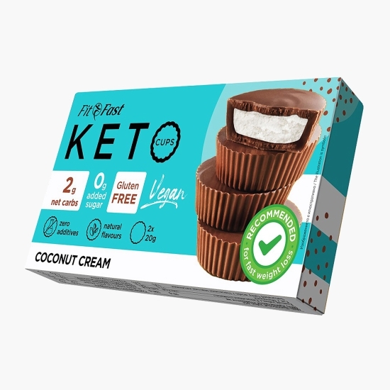 Cupe de ciocolată vegană, cu cremă de cocos, fără zahăr și fără gluten, KetoCups, 2x20g