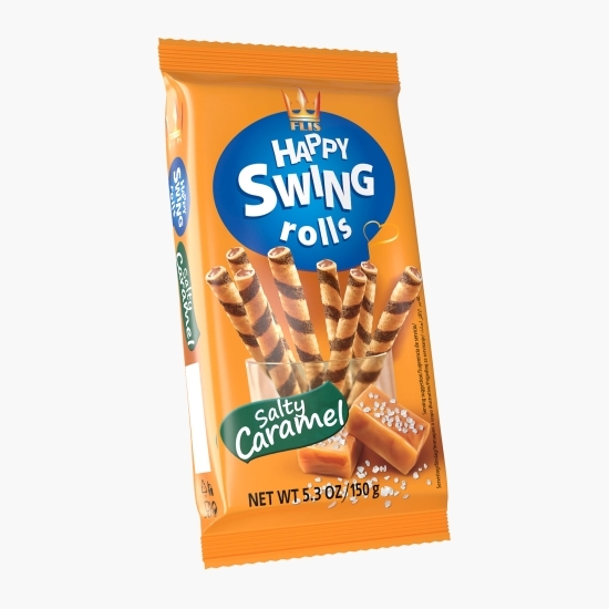 Rulouri din napolitană cu cremă de caramel sărat Happy Swing 150g