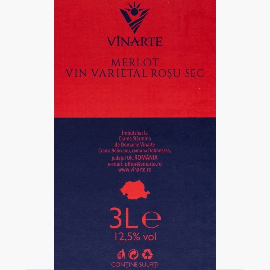 Vin roșu sec Merlot, 12.5%, 3l