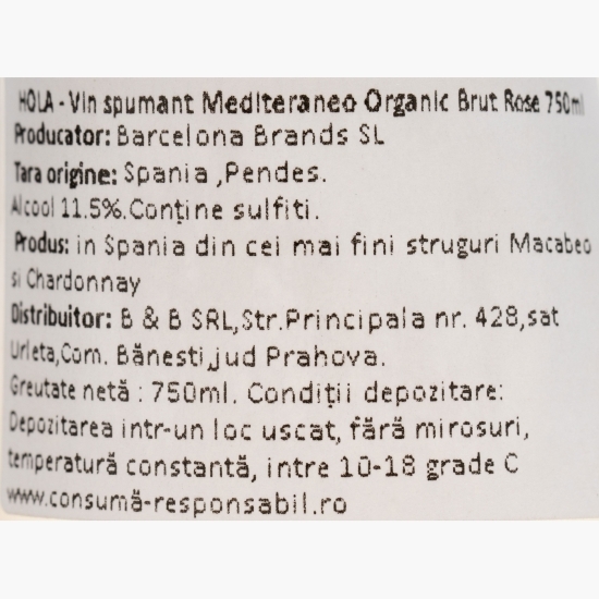 Vin spumant brut rose Mediterraneo Organic, 11.5%, 0.75l