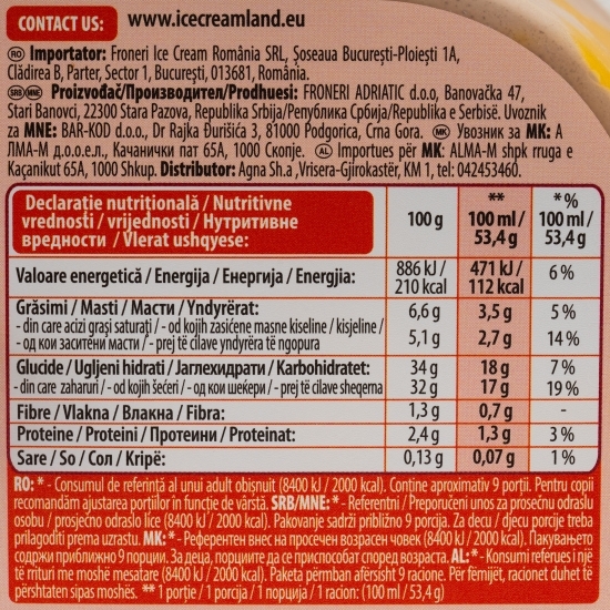 Înghețată cu cacao, portocale și bucăți de ciocolată 900ml