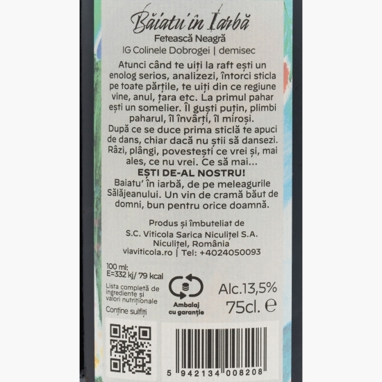 Vin roșu demisec, Fetească Neagră 13%, 0.75l