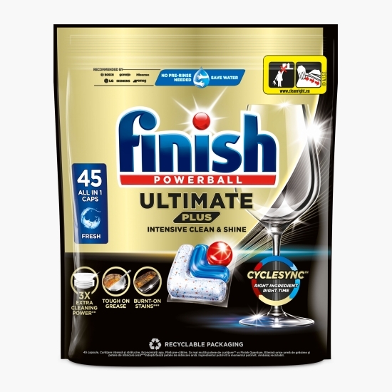 Detergent capsule pentru mașina de spălat vase Finish Ultimate Plus, 45 spălări