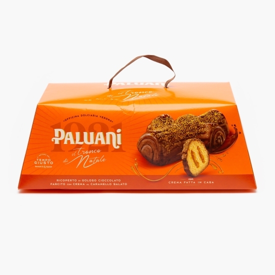 Prăjitură de Crăciun Tronco di Natale cu caramel sărat și glazură de ciocolată 750g