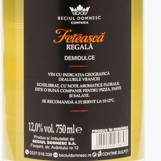 Vin alb demidulce Fetească Regală, 12%, 0.75l