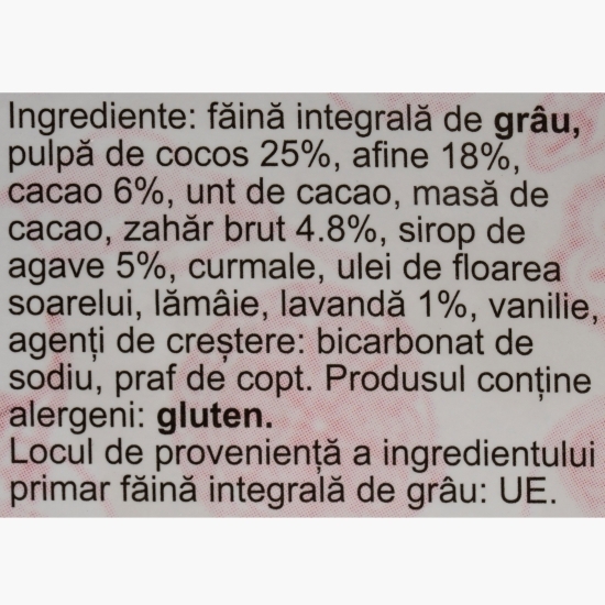 Tort cu ciocolată albă, ciocolată neagră, afine și lavandă 110g