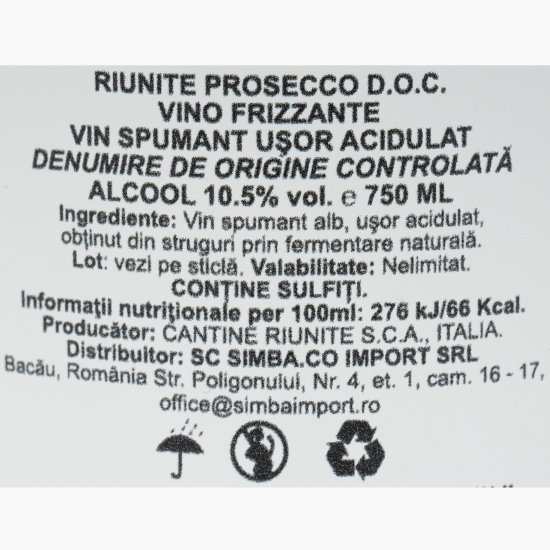 Vin frizzante Prosecco alb extra sec, 10.5%, 0.75l