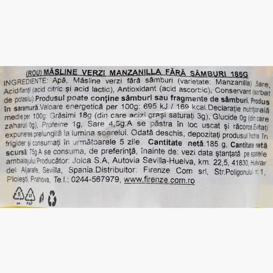 Măsline verzi Manzanilla fără sâmburi 185g